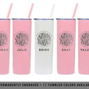 STAY WILD Bachelorette Skinny Tumblers | Camping Bachelorette Party Cups | Glamping Party Tumblers | Cute Glamping Custom Camping Cups