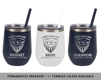 CAMP BACHELORETTE Wine TUMBLER | Glamping Party Cups | Rustic Bachelorette Wine Cups | Outdoor Bachelorette Party | Lake Bachelorette Cups
