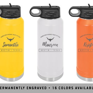 TEXAS LONGHORN Water Bottle | Custom Engraved Water Bottle | Simple Water Bottle with Straw | Longhorn Sports Bottle | Texas Water Bottles