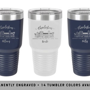 CHARLESTON COFFEE TUMBLERS | Rainbow Row Camping Tumbler | Charleston Tumblers | Charleston Vacation Mug | Rainbow Row Charleston Favor