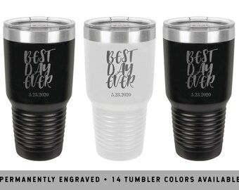 WEDDING DAY TUMBLERS | Bride and Groom Tumblers | Wedding Party Coffee Tumbler | Wedding Coffee Mugs | Bridal Party Tumblers