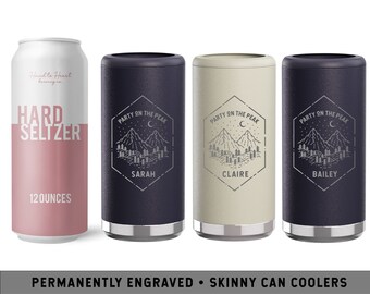 Party on the Peak Skinny Can Cooler | Hiking Bachelorette Party | Camping Rustic Bachelorette | Camping Trip Tumblers | Party on the Peak
