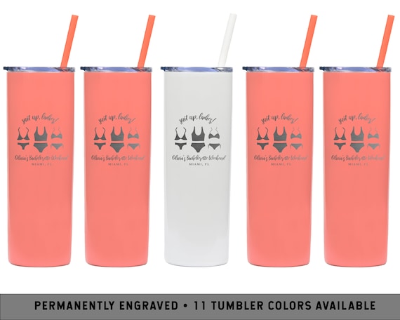 BIKINI BACHELORETTE TUMBLERS | Suit Up Beach Bachelorette Party | Miami Bachelorette Gifts | Tropical Bachelorette Party Favors | Beach Cups