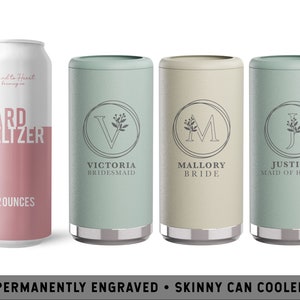 Floral Bridal Party Skinny Can Cooler Custom Hard Seltzer Holder Personalized Bridesmaid Gift Bridesmaid Proposal Maid of Honor Gift image 1