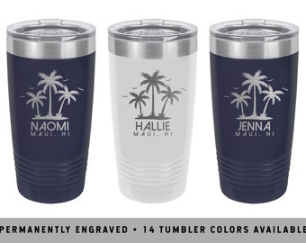 PALM TREE TUMBLER | Tropical Vacation Tumbler | Beach Bachelorette Tumblers | Vacation Coffee Tumblers | Palm Tree Coffee Tumbler