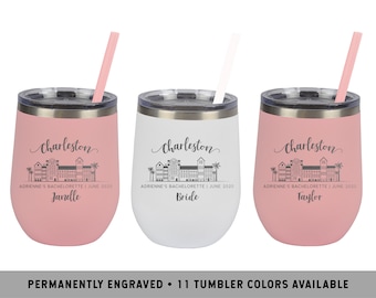 RAINBOW ROW WINE | Rainbow Row Wine Tumbler | Charleston Bachelorette Favor | Charleston Rainbow Row Gifts | Charleston Wine Cups