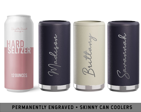 Custom Engraved Skinny Can Cooler | Personalized Slim Can Holder | Script Bachelorette Favor | Bridal Party Favors | Simple Bridesmaid Cup