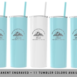 Last Trail Before the Veil Skinny Tumbler | Hiking Bachelorette Party | Outdoor Bachelorette Gifts | Custom Camping Bachelorette Cups