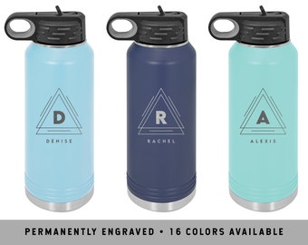 ART DECO Water Bottle | Custom Engraved Water Bottle | Simple Water Bottle with Straw | Personalized Sports Bottle | Initial Water Bottles