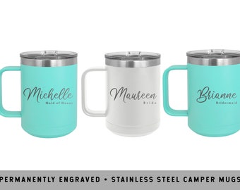 BRIDAL PARTY MUG | Bachelorette Camping Mug | Personalized Bridal Party Gift | Bridesmaid Proposal | Wedding Day Favor | Bridesmaid Proposal