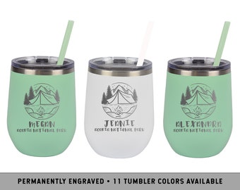 CAMPFIRE WINE TUMBLER | Camping Bachelorette Gifts | Mountain Bachelorette Favors | Hiking Bachelorette | Outdoor Camping Wine Tumblers