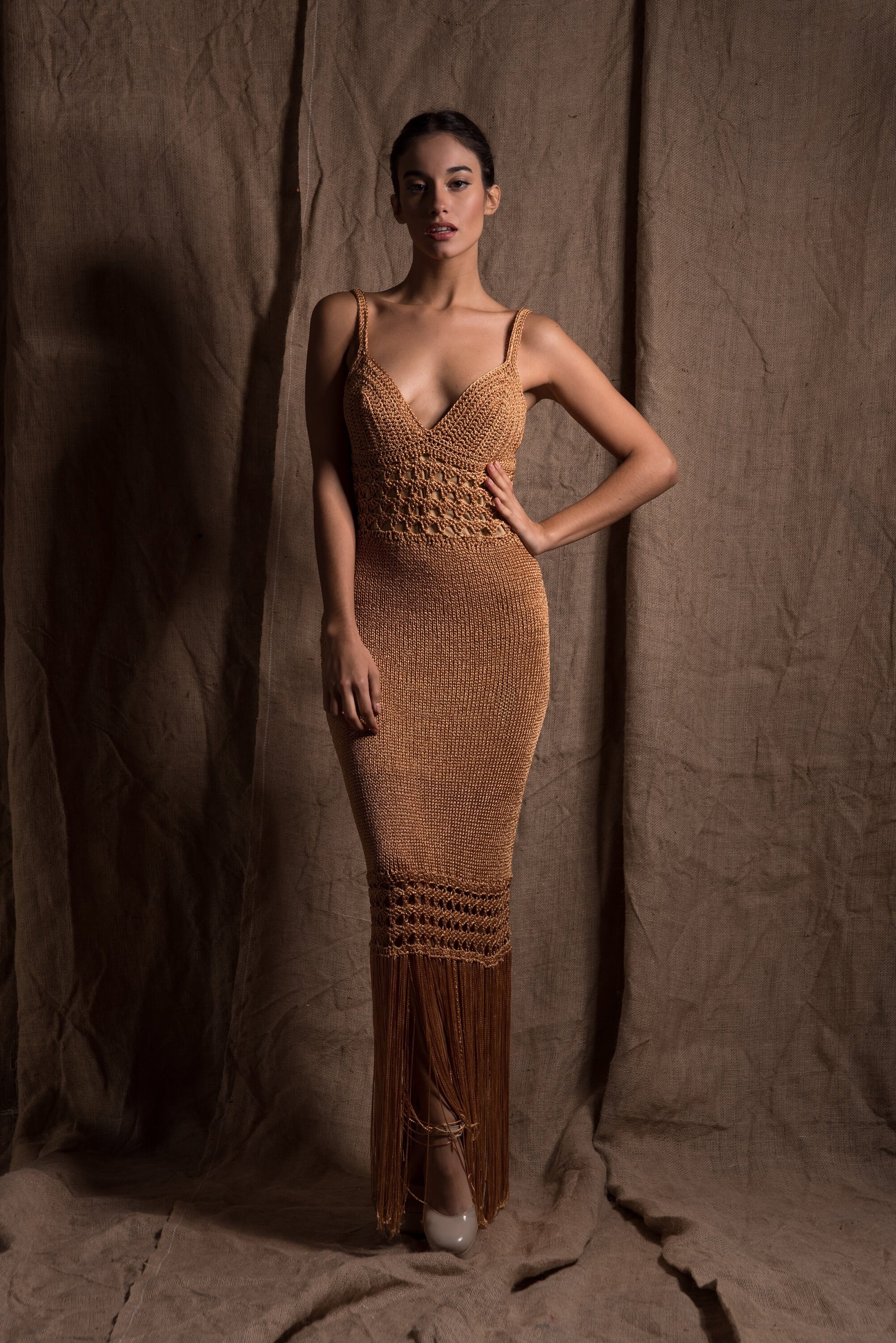Brown crochet dress Clearance
