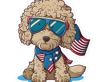 Patriotic Goldendoodle Sticker, Puppy Decal (Durable Vinyl)