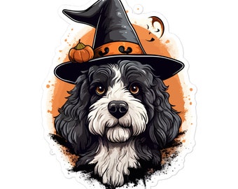 Gruselige Bernedoodle Halloween Aufkleber: Entzückende und festliche Dekoration für Hundeliebhaber!