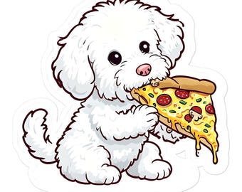 Funny Goldendoodle Puppy Sticker: Pizza Lover Waterproof Decal