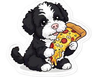 Bernedoodle Dog Decal: Funny Pizza Design (Waterproof Sticker)
