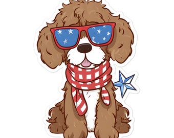 Goldendoodle Sticker: Patriotic 4th of July - USA Dog Decal