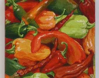 Chili Pepper Painting, Food Print On Paper, Print, Kitchen & Food Artwork, Bright Colorful Painting, Artwork for Small Space,Unframed