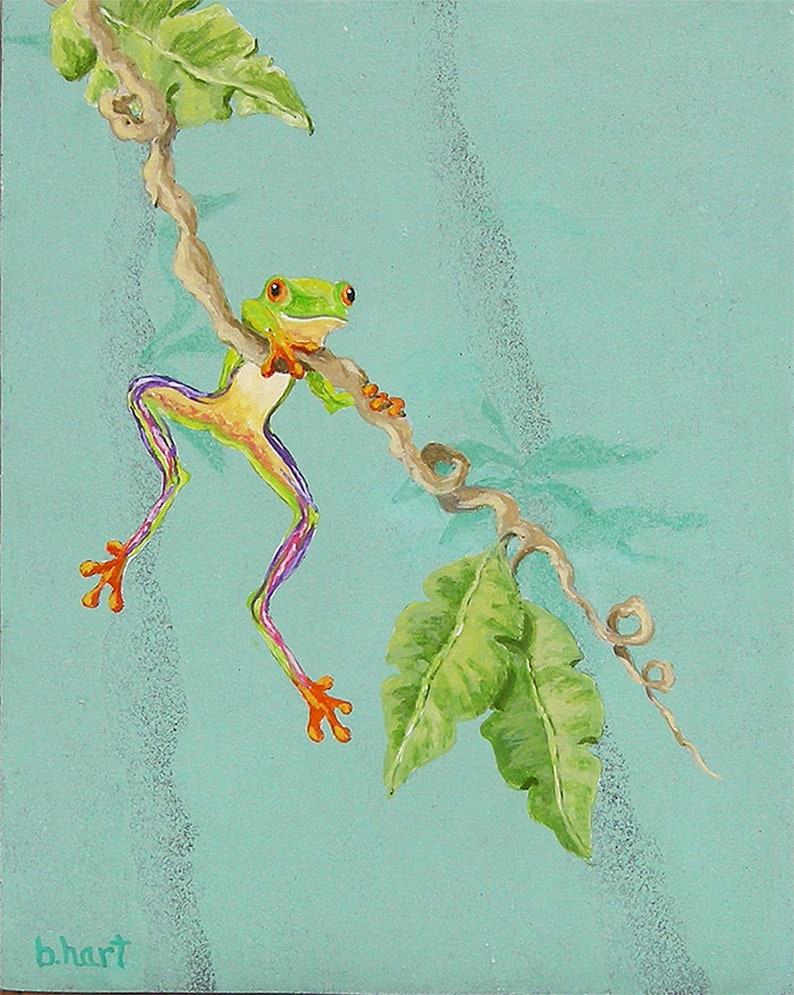 Tree Frog Original Acrylic Painting, Nature Wall Art, Office Artwork, Animal Artwork, For Small Space, Kid's Painting, Unframed image 1