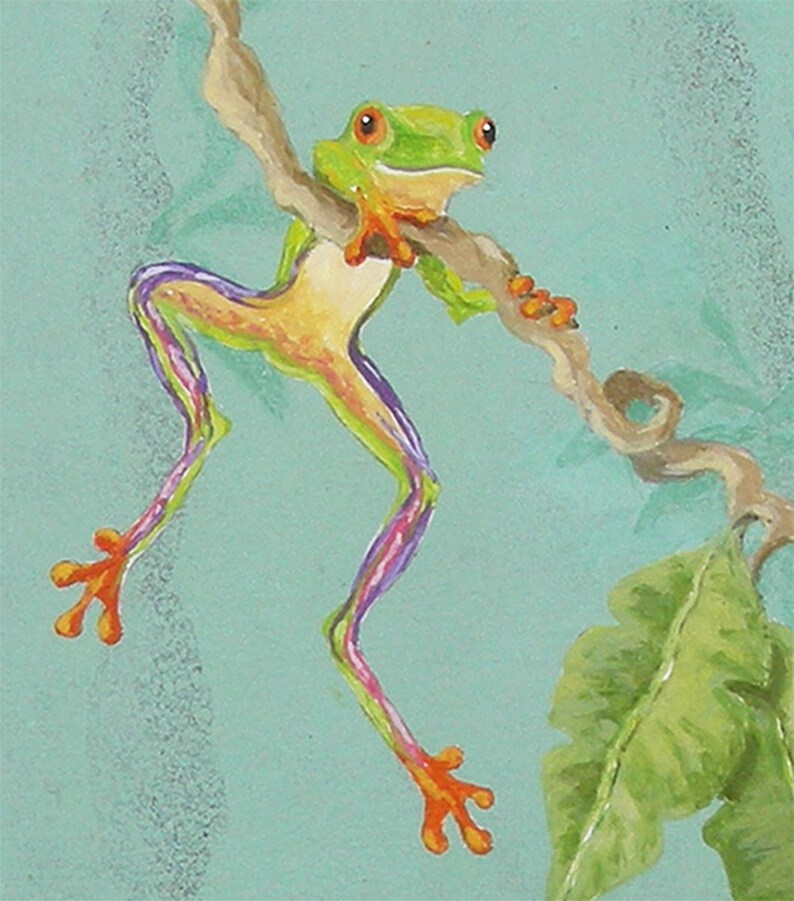 Tree Frog Original Acrylic Painting, Nature Wall Art, Office Artwork, Animal Artwork, For Small Space, Kid's Painting, Unframed image 2