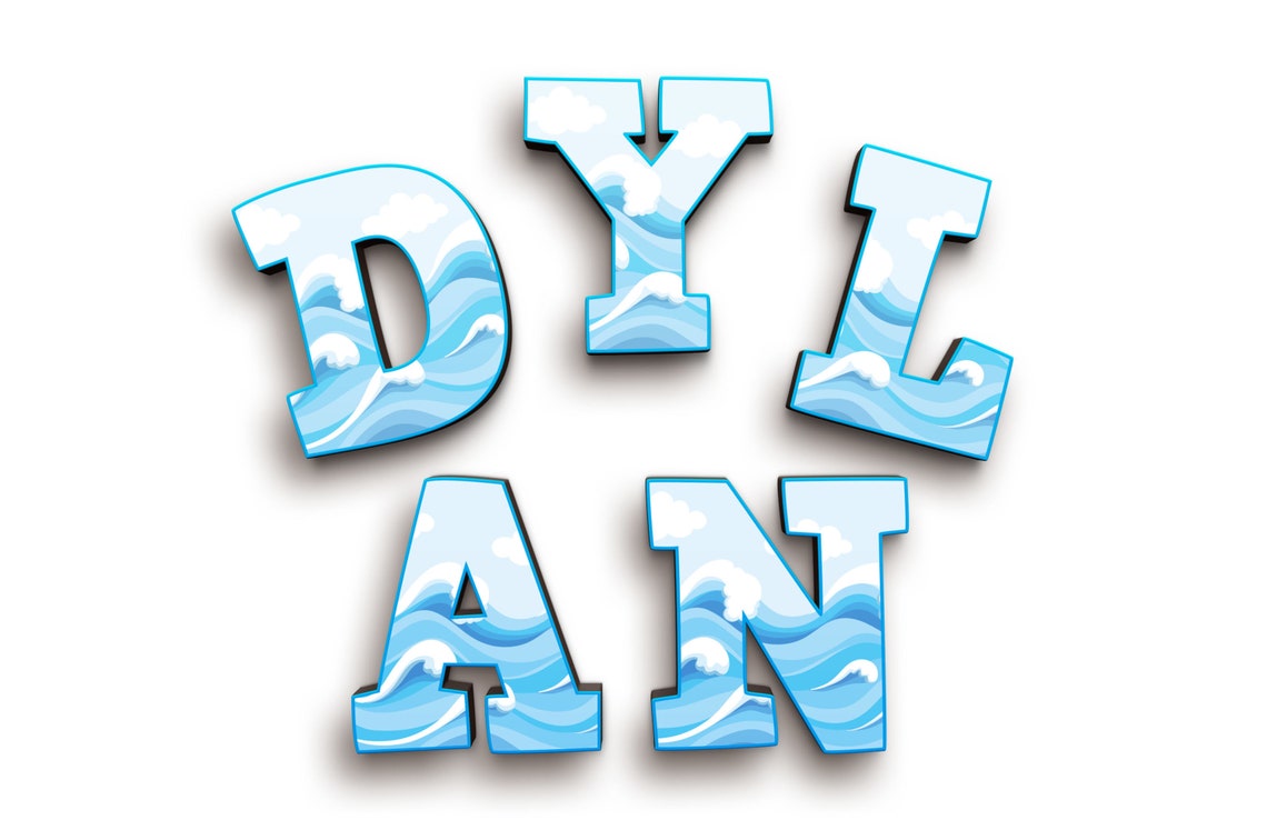 Surf and Ocean Font Sports Wooden Letters Surf and Waves Background Font Kids Names on Doors