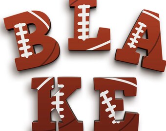 American Football Wooden Letters - Kids Names on Doors - Sports Theme Decor - Personalised Sports Gift - Rugby Name Letter - Letter Wall Art