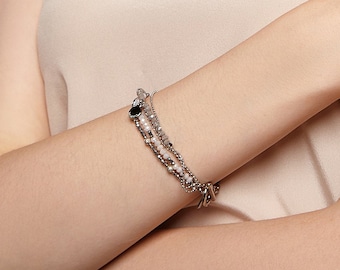 Gray Crystal Bracelet Beaded Bracelet Rhinestone Crystals And Monili With Coin Dainty Bracelet For Her