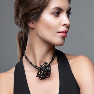 Black Flower Necklace Choker Crystal Choker Gift For Her image 1