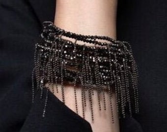 Pulsera de grafito, pulsera negra, cristales de diamantes de imitación con joyería Monili de plata oscurecida para la temporada de otoño e invierno, estética