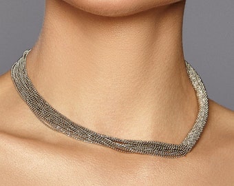 Monili Necklace Silver Color Beaded Choker Cucinelli Style