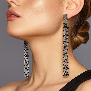 Silver Earrings with Black Crystals image 1