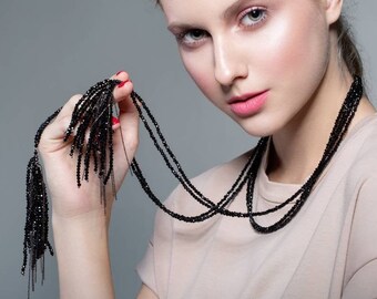 Sotuar necklace with a tassel. Dark crystals and monili threads. Chandelier necklace for woman.