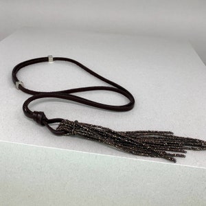 Leather necklace with Brown crystals. image 6