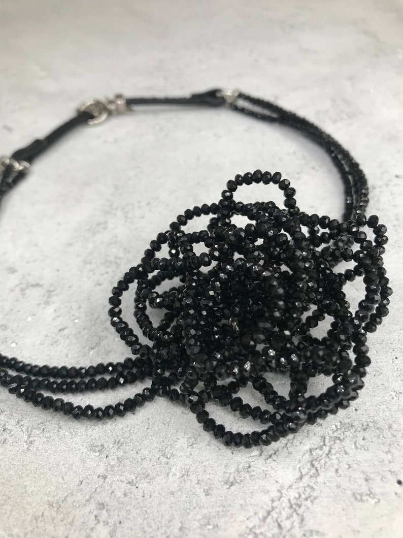 Black Flower Necklace Choker Crystal Choker Gift For Her image 3