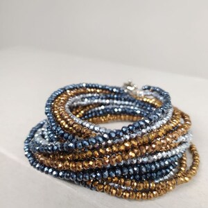 Crystal Necklace Three strands blue silver bronze image 8