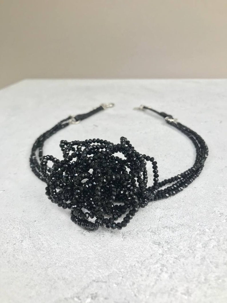 Black Flower Necklace Choker Crystal Choker Gift For Her image 7