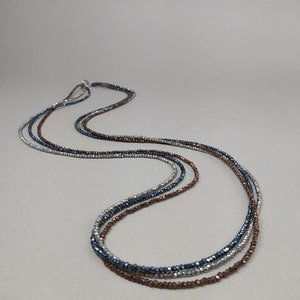 Crystal Necklace Three strands blue silver bronze image 5