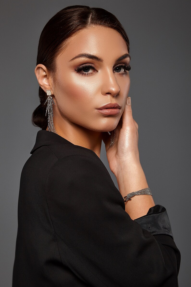 Sterling Silver Earrings With Rhinestone Beaded Crystals Etsy