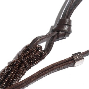 Leather necklace with Brown crystals. image 7