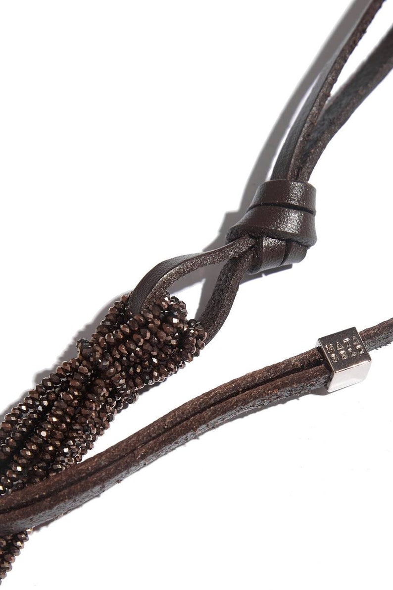 Leather necklace with Brown crystals. image 7