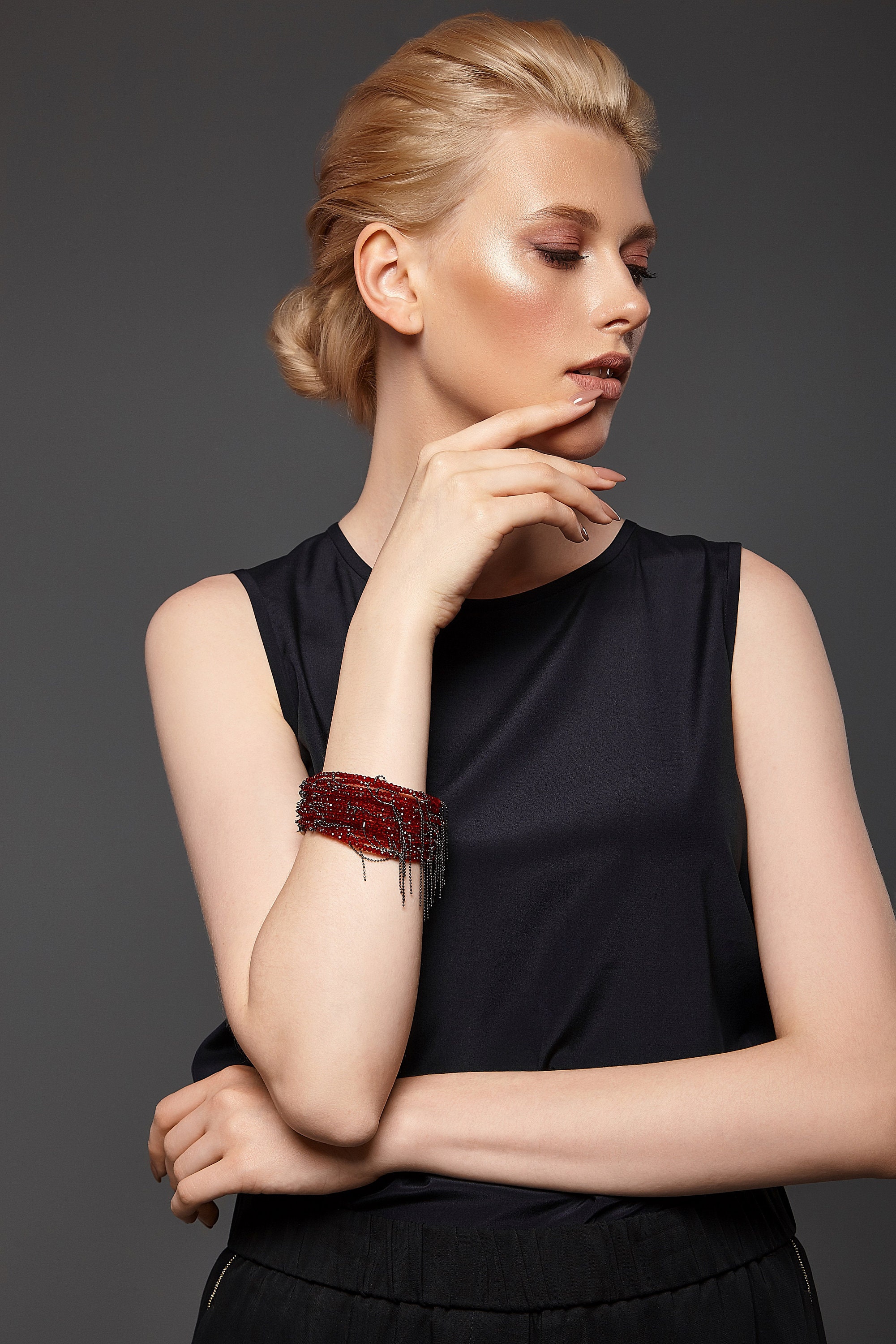 Dark Red Crystal Bracelet Beaded Bracelet Aesthetic Jewelry Etsy UK