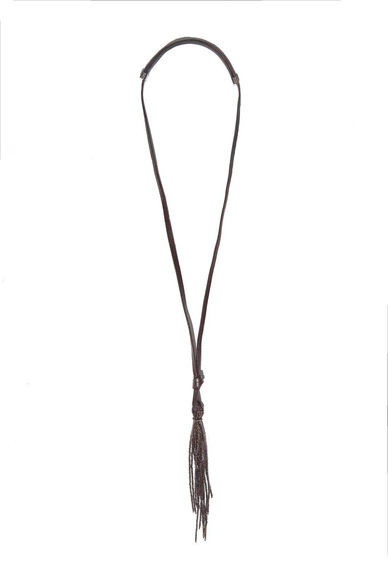 Leather necklace with Brown crystals. image 8