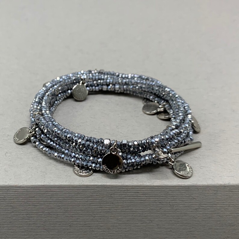 Crystal bracelet necklace with coins. Chain bracelet silver
