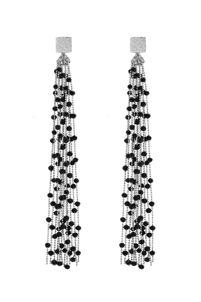 Silver Earrings with Black Crystals image 5