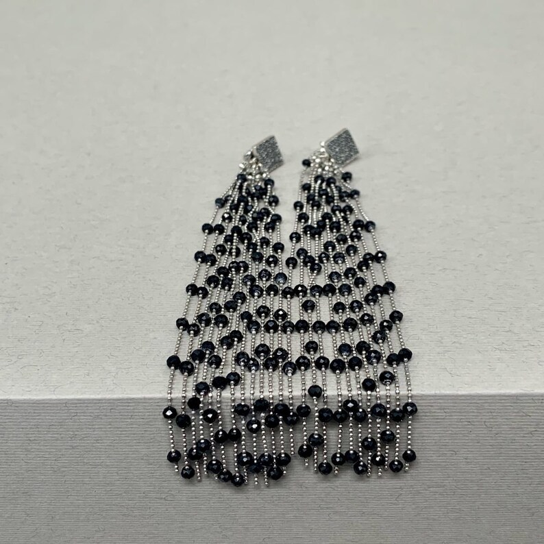 Silver Earrings with Black Crystals image 3