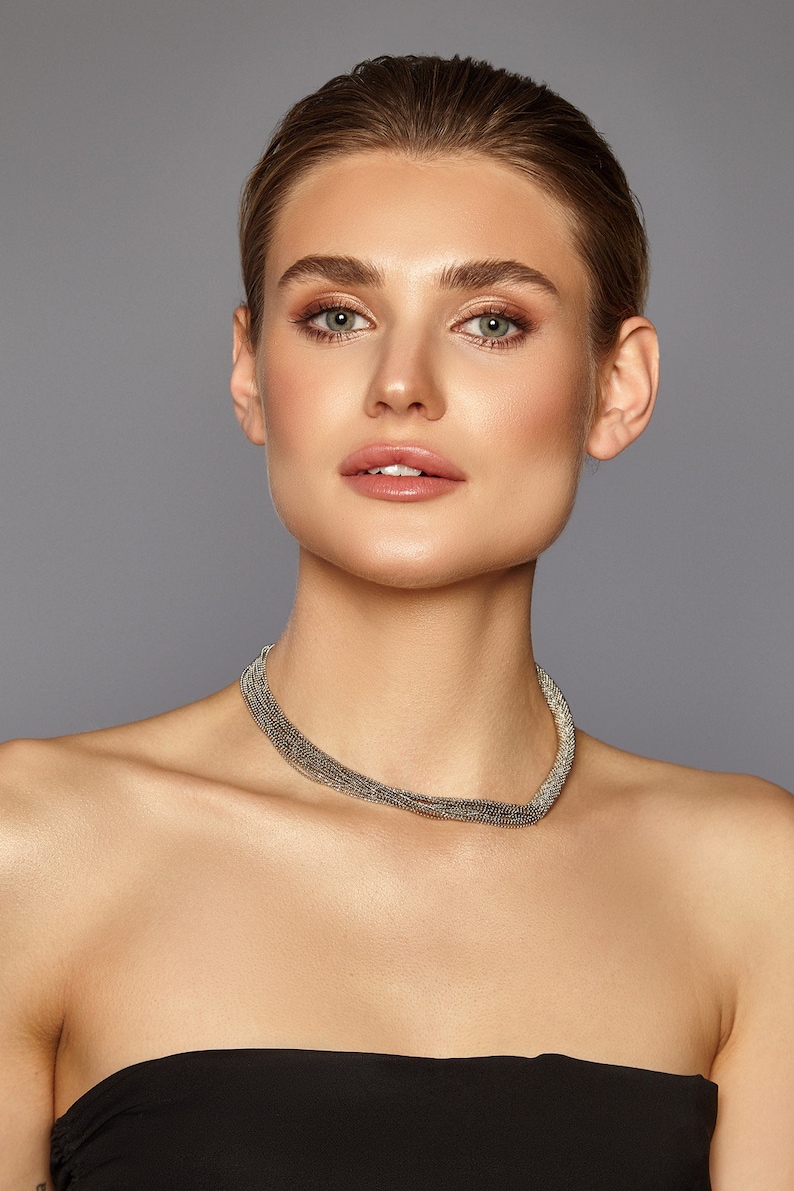Monili Necklace Chunky Choker Darkened Silver Color Beads Cucinelli Style