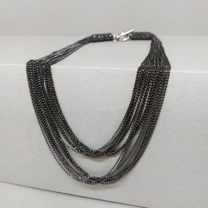 Bijou Dark silver Necklace Monili pendant Wedding accessories Beaded chain pearls Evening dress jewel chainlet Cocktail dress finery