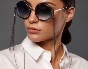 Eyeglass сhain with dark silver monili tassels