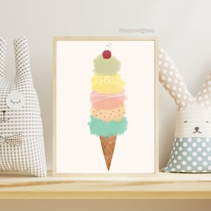 Eiscreme Print, Gender Neutral Kinderzimmer Dekor, Eiscreme Wandkunst, Kinderzimmer Kunstdruck, druckbare Wandkunst, Küchendruck, niedlicher Digitaldruck