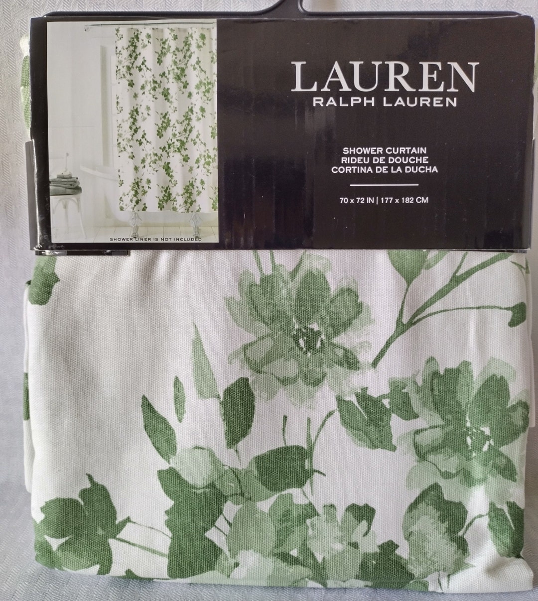 Lauren Ralph Lauren Shower Curtain 100 Cotton Green Floral Etsy